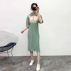 Pleated Lapel Color Blocking Dress 2019 Winter New Large Women's Dress