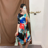 Summer Pleated Short-sleeved Printed Loose Dress Large Size Retro Big Size Dresses