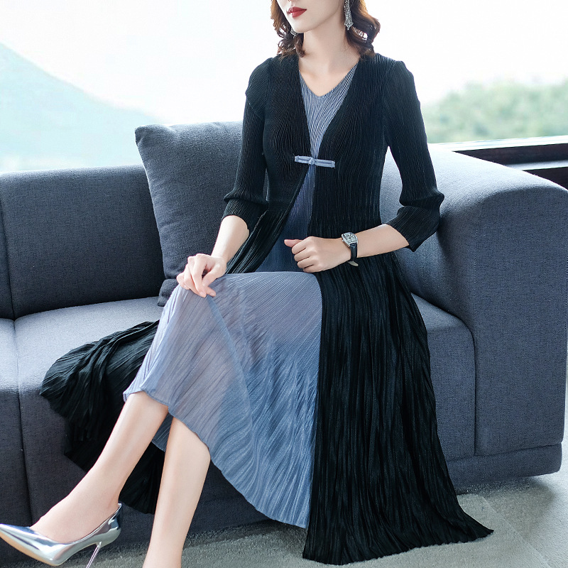 Winter Autumn Womne Pleated Fashion New Tidal Lace Lady Fake Two Pieces Elegant Dress