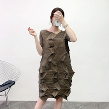 Women Fashion New Diamond Pleated Dress 2020 Pink Short Sleeve Pleated Dress