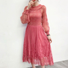 Spring 2020 Women Pleated Dress Large Print Lace Dress
