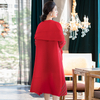 Women Fashion New Red Embroidered Beaded Pleated Dress 2020 Spring New Scarf Collar Big Size Dress