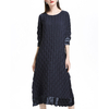 Women Crinkled Pleated Lady Elegant Fashion New Long Sleeves Solid Color Loose Big Size Dress