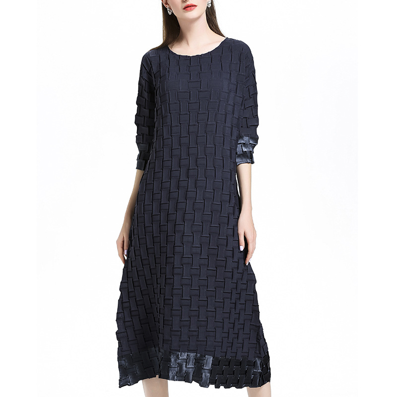 Women Crinkled Pleated Lady Elegant Fashion New Long Sleeves Solid Color Loose Big Size Dress