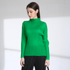 Autumn Women Pleated Pure Color Elastic High Collar Pullover Long Sleeves Shirts