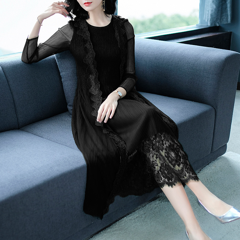 Women Pleated Fashion New Solid Color Lady Elegant Popular Long One Piece Dress