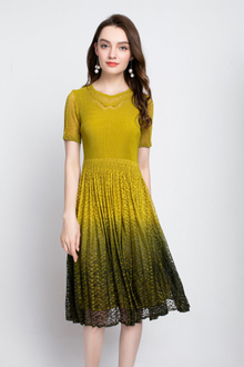 Autumn Women Pleated Dress Tidal Fashion New Lace Loose Dress