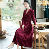 Autumn Women Large Pleated Velvet Dress In Early Spring 2020