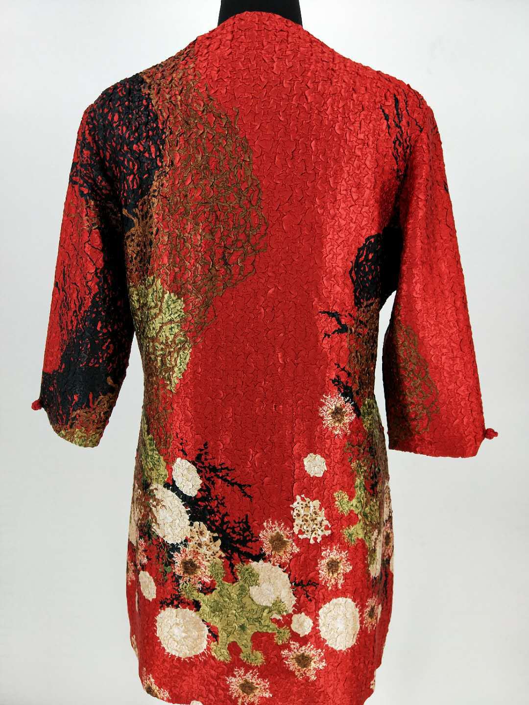 Chinese Style Casual Wrinkle Old Mothers Straight Knee-length Mandarin Collar Spring Dress