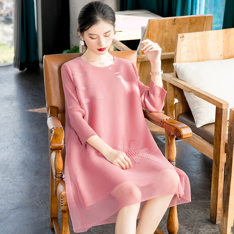 Women Embroidered Beaded Large Pleated Dress 2020 Spring New Loose Dress