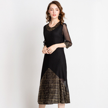 Autumn Women New Arrival Pleated Print Lady Elegant Fashion Loose Long One Piece Dress