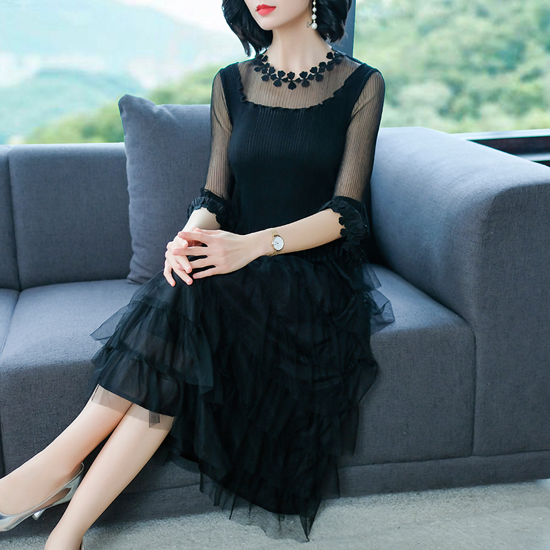 Spring Women Pleated Fashion New Tidal Lady Elegant Solid Color Popular Dresses