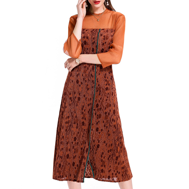 New Arrival Autumn Women Pleated Fashion Lady Elegant Long One Piece Dress