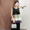 Summer Women Sleeveless Pleated Tops Striped Fashion New Tidal Big Size Vest