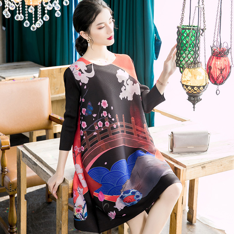 Oversized Belly Covering Dress 2020 Spring New Fashion Printed Loose Dress