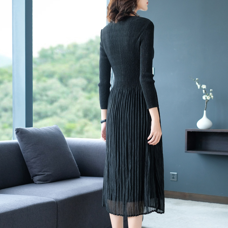 Winter Autumn Women Pleated Fashion New Tidal Dress Lady Elegant Big Size Dress