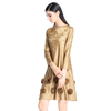 Pleated Fashion Slim Flower Loose Casual Wrist Appliques Natural O-neck Spring Dress