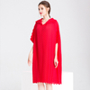 Women Crinkled Office Lady Straight Solid Half Length Sleeves Knee-length Pleated Dress