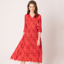 Women Pelated Fashion New Solid Color Lace Lady Elegant High Quality Dress