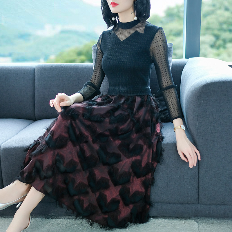 Women Pleated Autumn Dress Fashion Tidal Lace Big Size Elegant Dresses