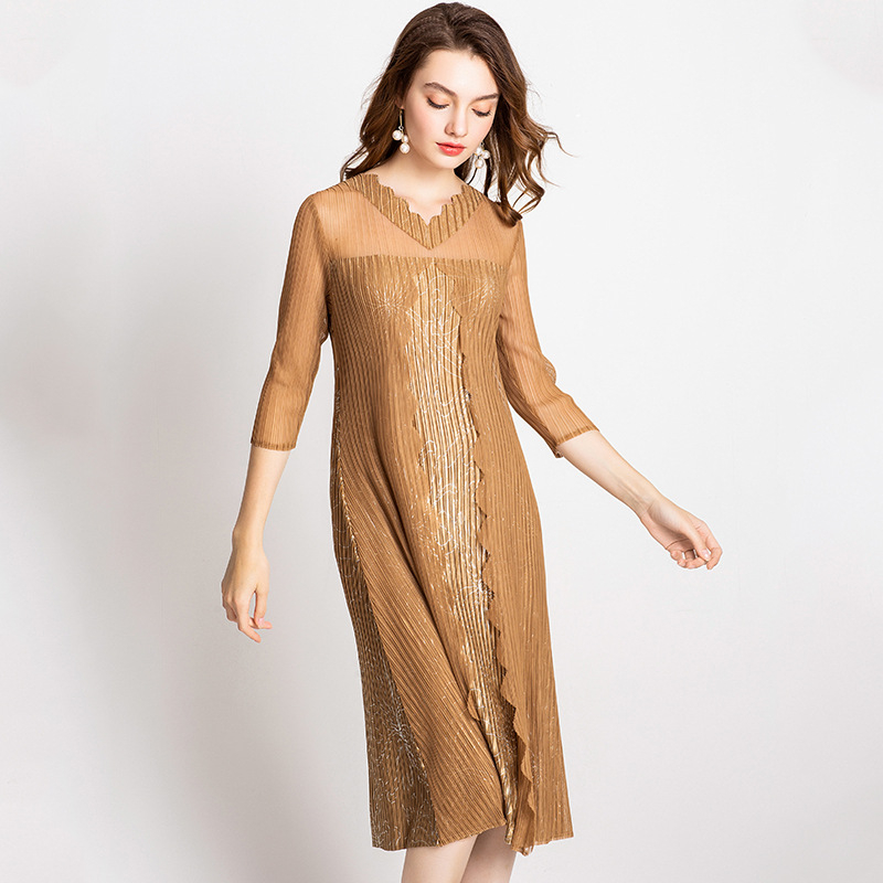 Women Pleated Fashion New Tidal Print Popular Lady Elegant Dress