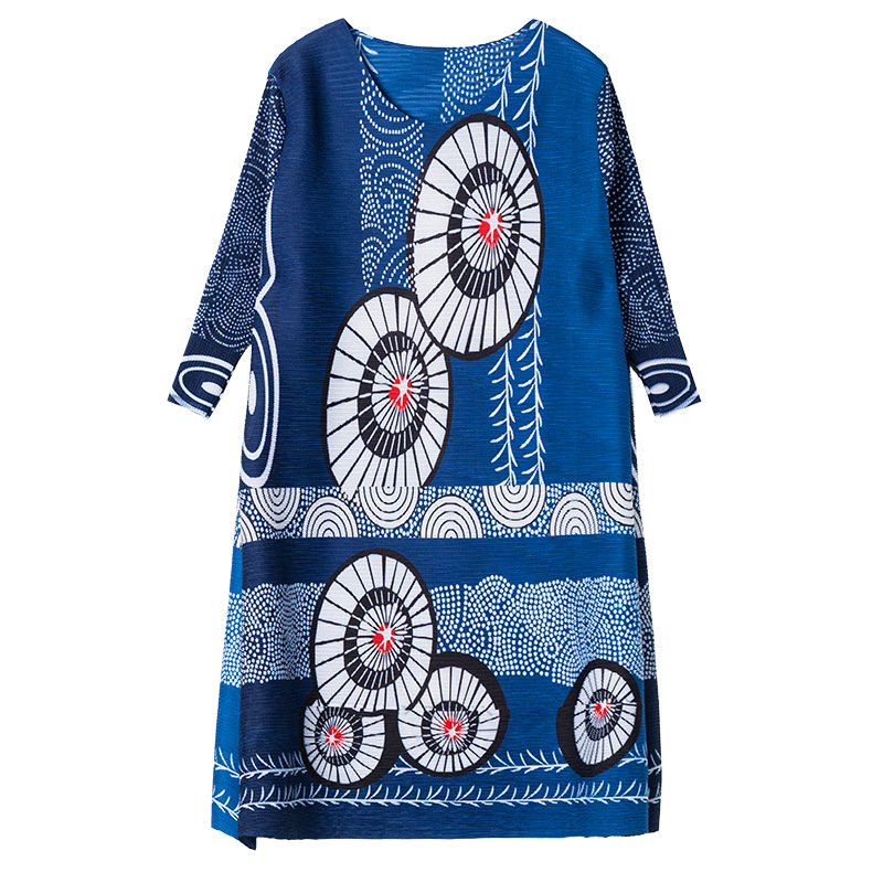 Spring Women Pleated Print Casual Lady Loose Tidal Dress