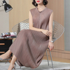 Sleeveless Large Loose Pleated Dresses Pure Colors Summer New Women's A-shaped Dresses