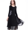 Sunflower Fake Two-piece Dress Pleated Plus Size Women Dresses