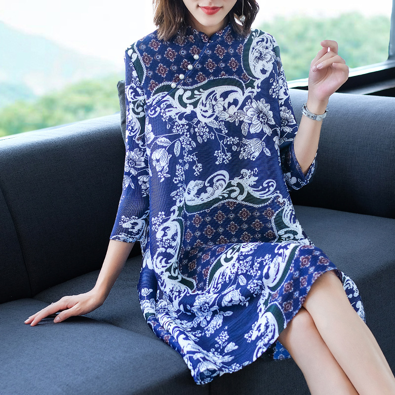 Aututmn Women Pleated Fashion New Tidal Loose Big Size Popular Lady Print Dress