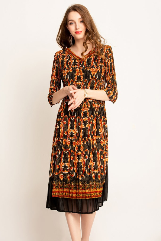Autumn Women Pleated High Quality Dress Fashion New Tidal Pleated Lady Elegant Loose Dress