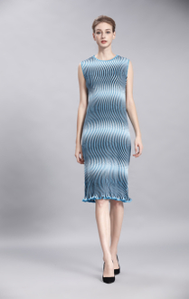 Spring Women Fashion New Tidal Pleated Dress Striped Popular Dress