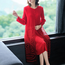 Women Fashion Fake Two Pieces Embroidery Dress Autumn 2019 Mesh Splicing Loose Large Dress