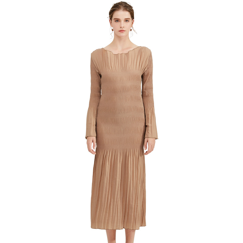spring 2020 Women Pleated Fashion New Flare Sleeve Dress