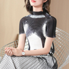 Large Size Westernized Top New Women's Slim Summer Fashion Print Pleated T-shirt