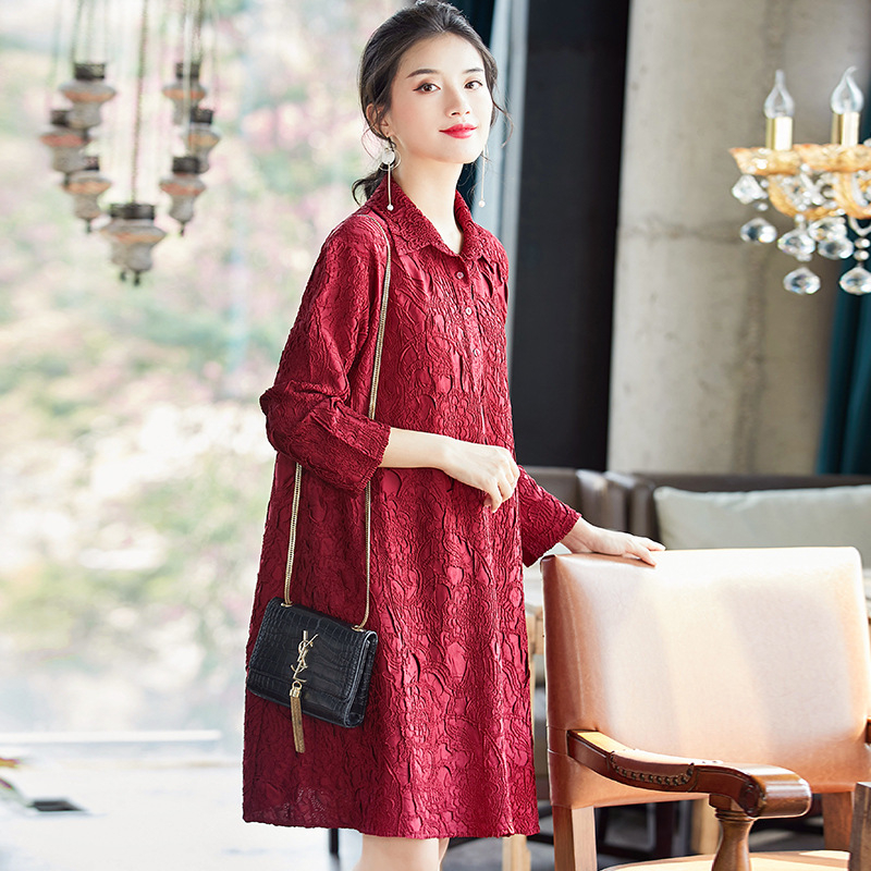 Heavy Industry Embroidery Large Dress 2020 Spring New Long Sleeve Pleated A-line Dress