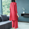 Spring Women Pleated Fashion New Tidal Striped Casual Big Size Tops Trousers Clothing Sets