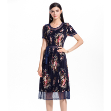 Women Pleated Dress Chiffon Print Dress Fashionable Dress