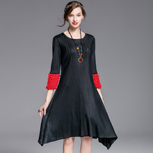 Bubble Sleeve New 2017 Fall Pleated Dress Collar Round Neck Seven Minute Sleeve Fold Dress Wholesale