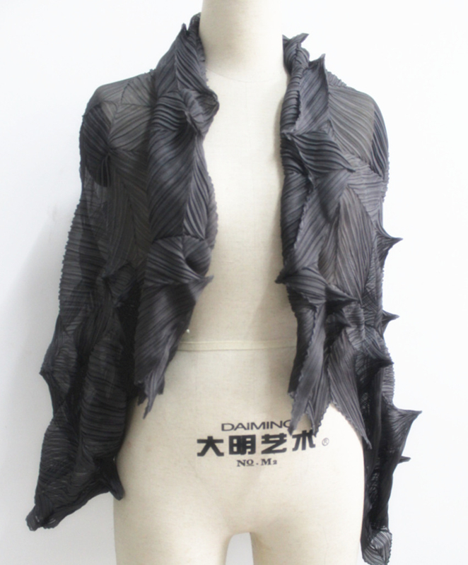Casual Full Short Solid Ruffled Collar Open Stitch Batwing Sleeve cape