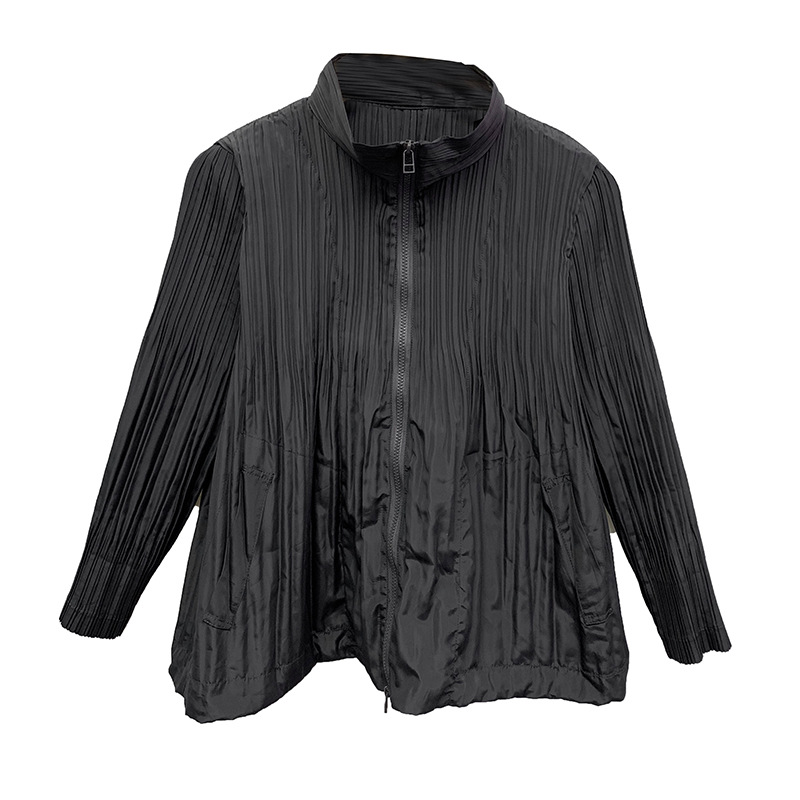 Women Pleated Zipper Windbreaker Jacket Early Spring New Loose Large Pleated Coat Temperament Large Coat