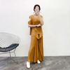 Women Pleated Tops 2020 Spring New Irregular Trousers Casual Straight Pants Two Piece Clothing Set
