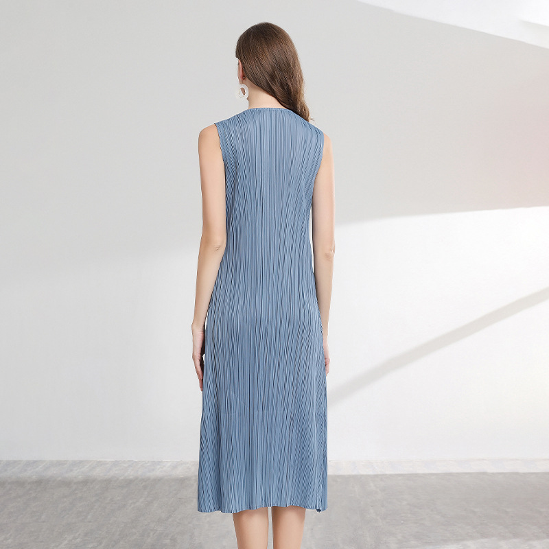 Summer Women Basic Style Pleated Dress Short Sleeve Pleated Dresses