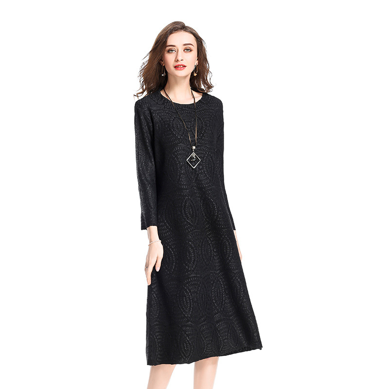 Women New Slim Solid Color Loose Fashionable Pleated Long Dress
