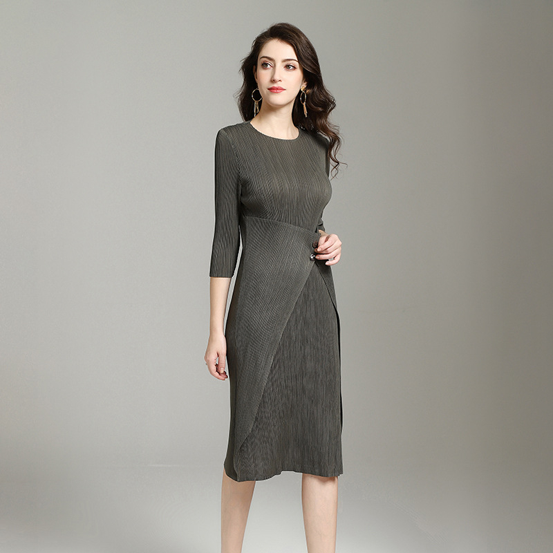 Women Pleated Fashion New Tidal Loose Lady Elegant Solid Color Dresses
