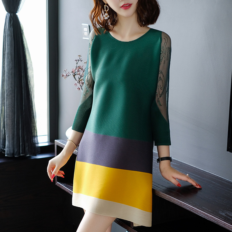 Women Summer Fashion New Pleats Lace Elegant Lady Casual Patchwork One-piece Dress
