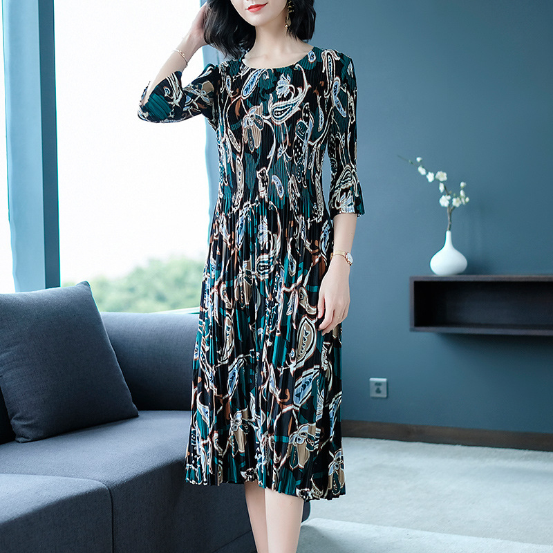 Spring Women Pleated Fashion New Print Tidal Lady Elegant Dress