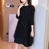 Spring And Autumn Women's Pleated Slim A-line Black Dress