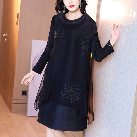 Pleated High-end Foreign Style Dress Spring Dress New Women's Loose Plus Size Pleated Dress
