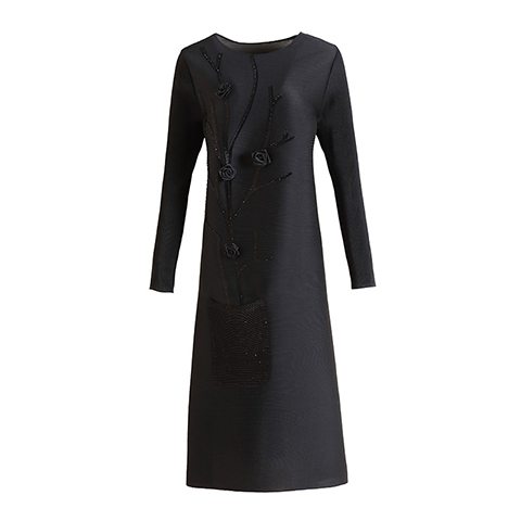 High End Foreign Style Pleated Small Black Dress Spring Dress 2021 New Women's Loose Plus Size A-line Pleated Dress