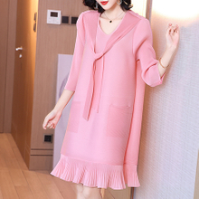 Lady's Loose A-line Fake Two-piece Dress Spring 2021 New Women's Pleated Dress